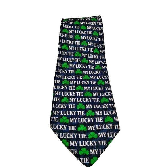 My Lucky Tie Men's Holiday Irish Shamrock Blue/Green Suit Necktie Hand Made Silk - Picture 4 of 4